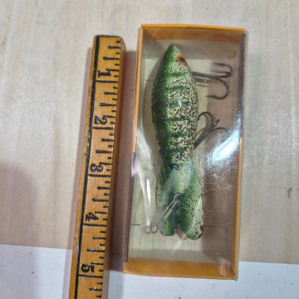 Vintage Heddon Tadpolly Fishing Lure‎ 5436 Green Speckled with Original Box
